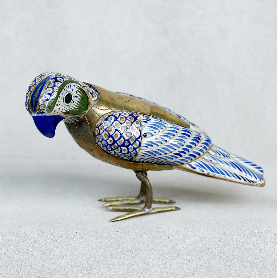 Vintage Sergio Bustamante Brass and Ceramic Bird