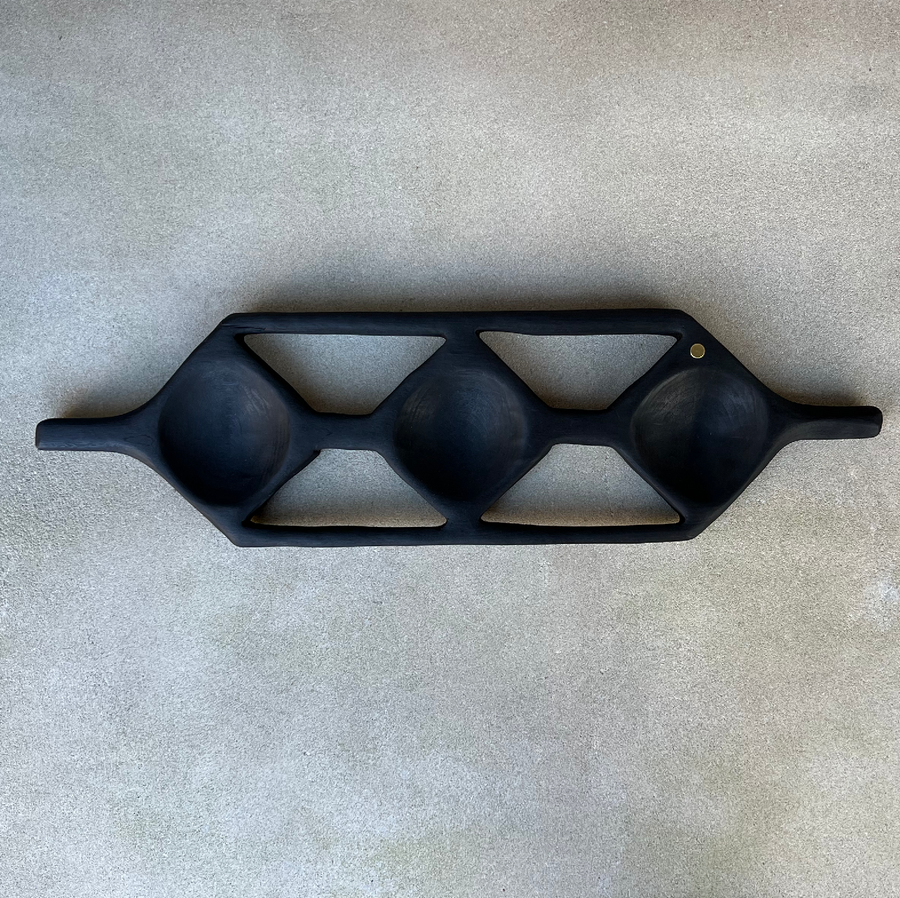 CN Charred Cherry Tri-Bowl Tray