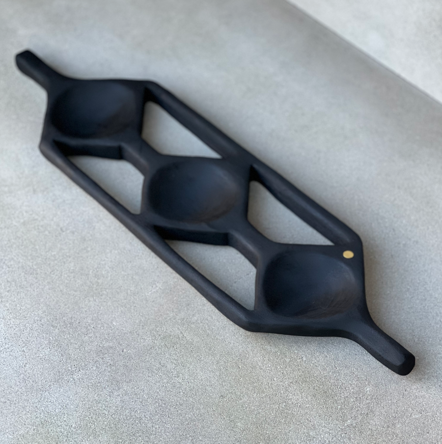 CN Charred Cherry Tri-Bowl Tray
