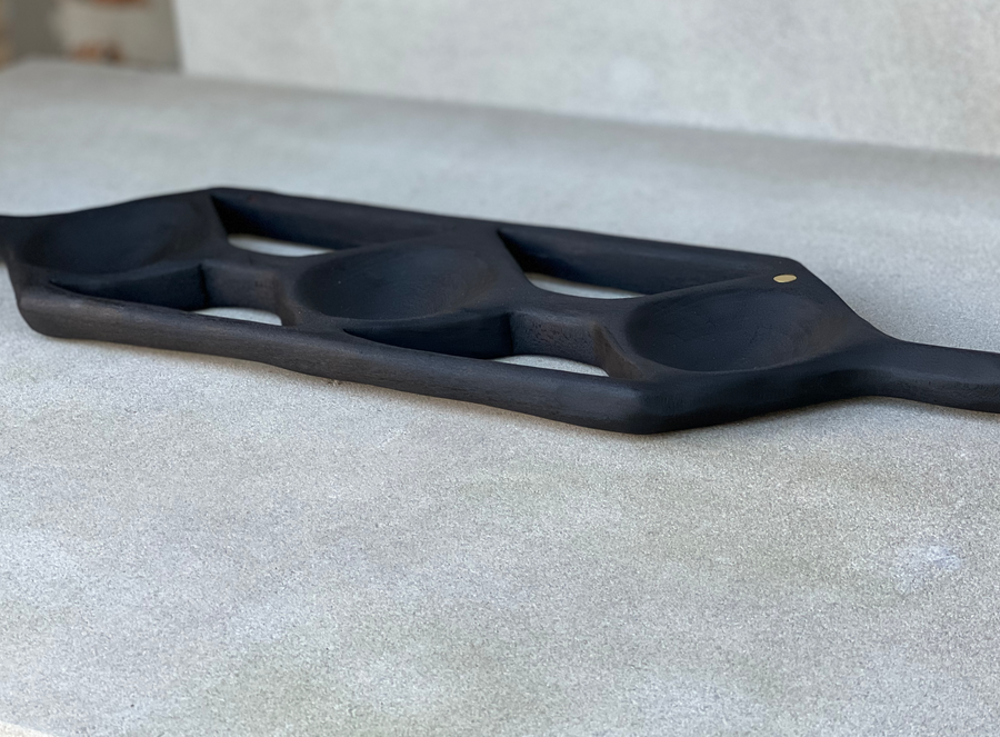 CN Charred Cherry Tri-Bowl Tray