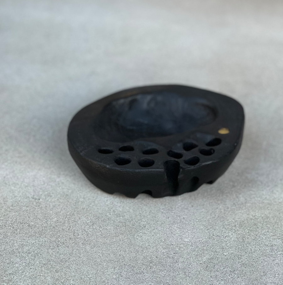 CN Charred Locust Round Tray with holes