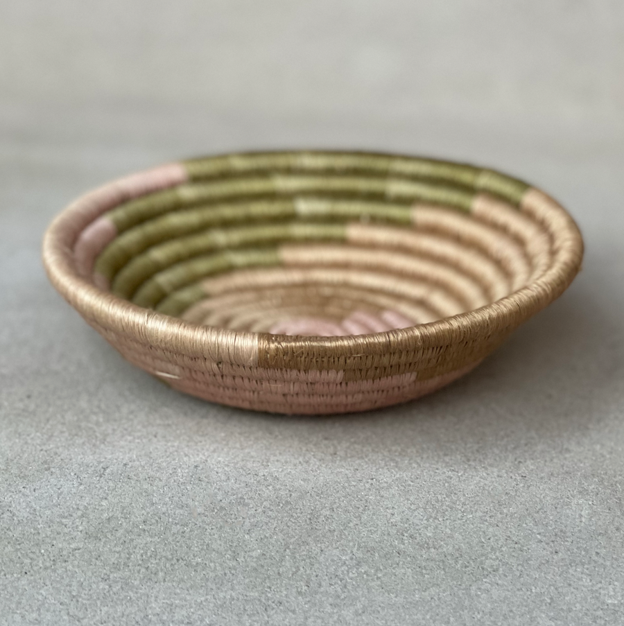 African woven pink/celadon bowl / small