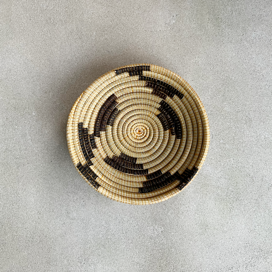 African woven navy with yellow stitch bowl / small