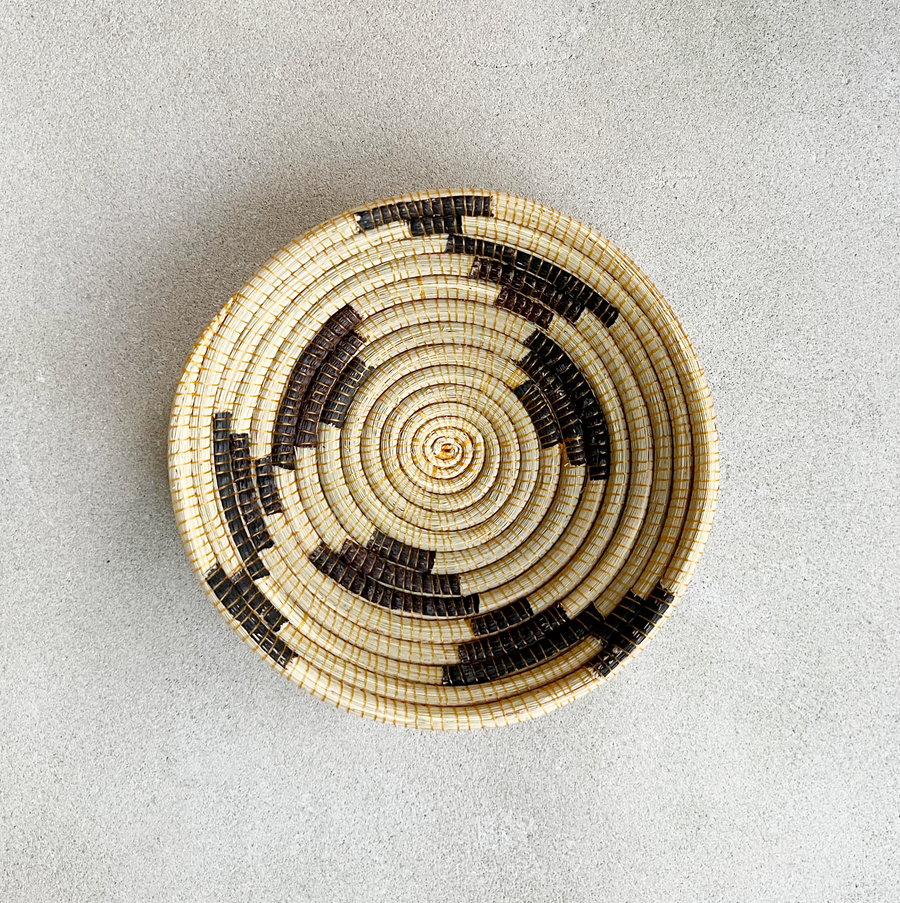 African woven navy with yellow stitch bowl / small