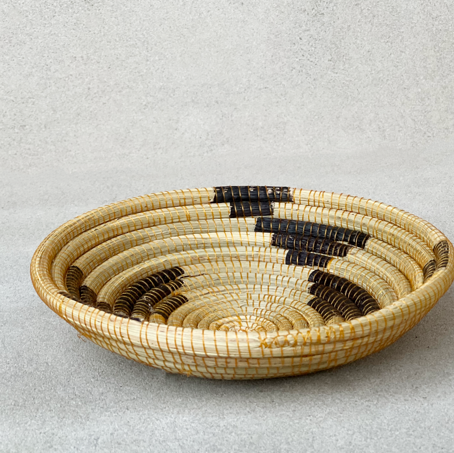 African woven navy with yellow stitch bowl / small