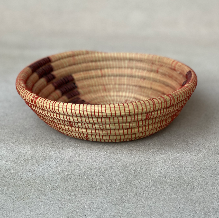 African woven navy/ red stitch bowl / small