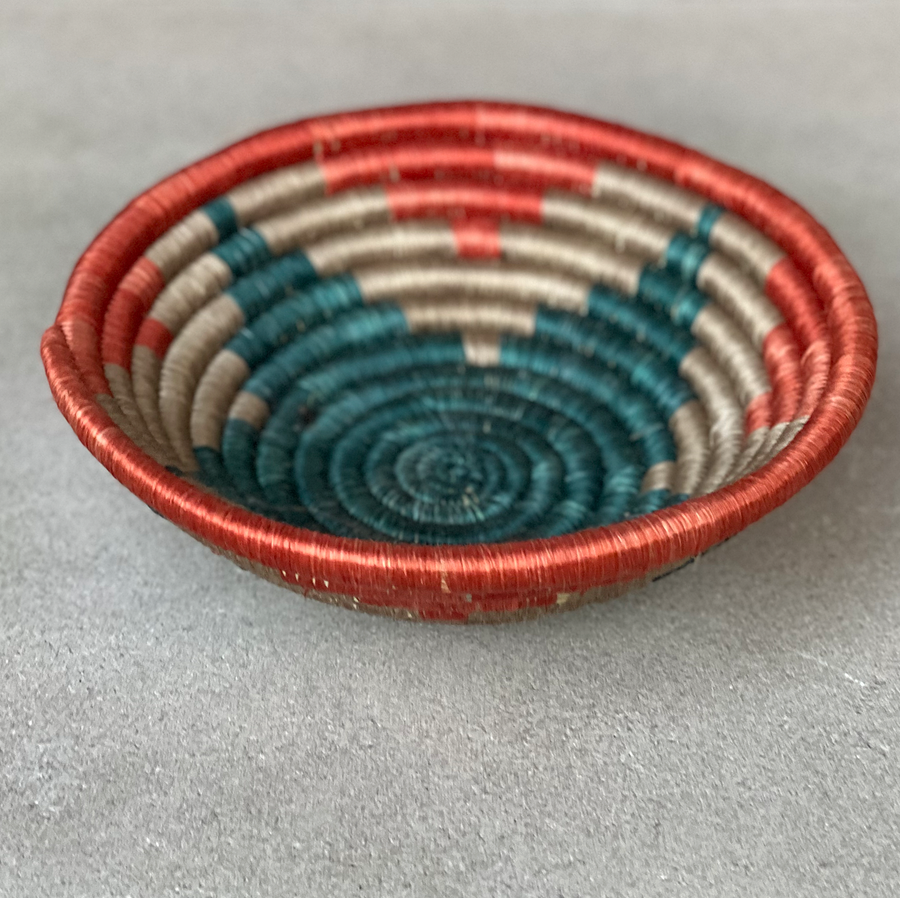 African woven turquoise star bowl / Small