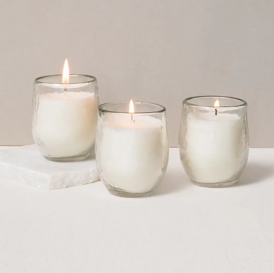 Tall Hammered Glass Filled Votive