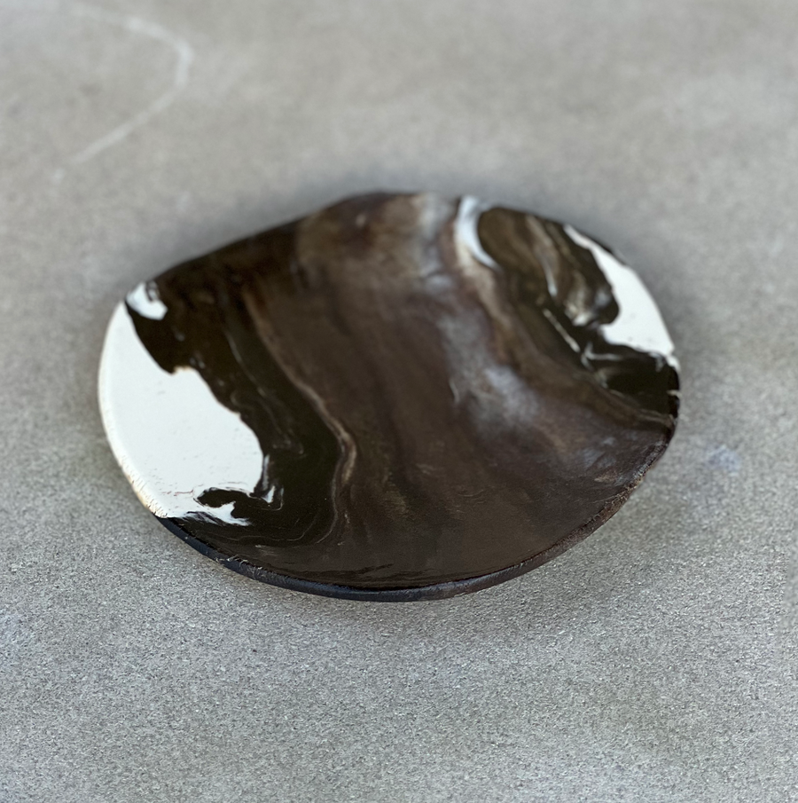 Brown + White Swirl Ceramic Plate
