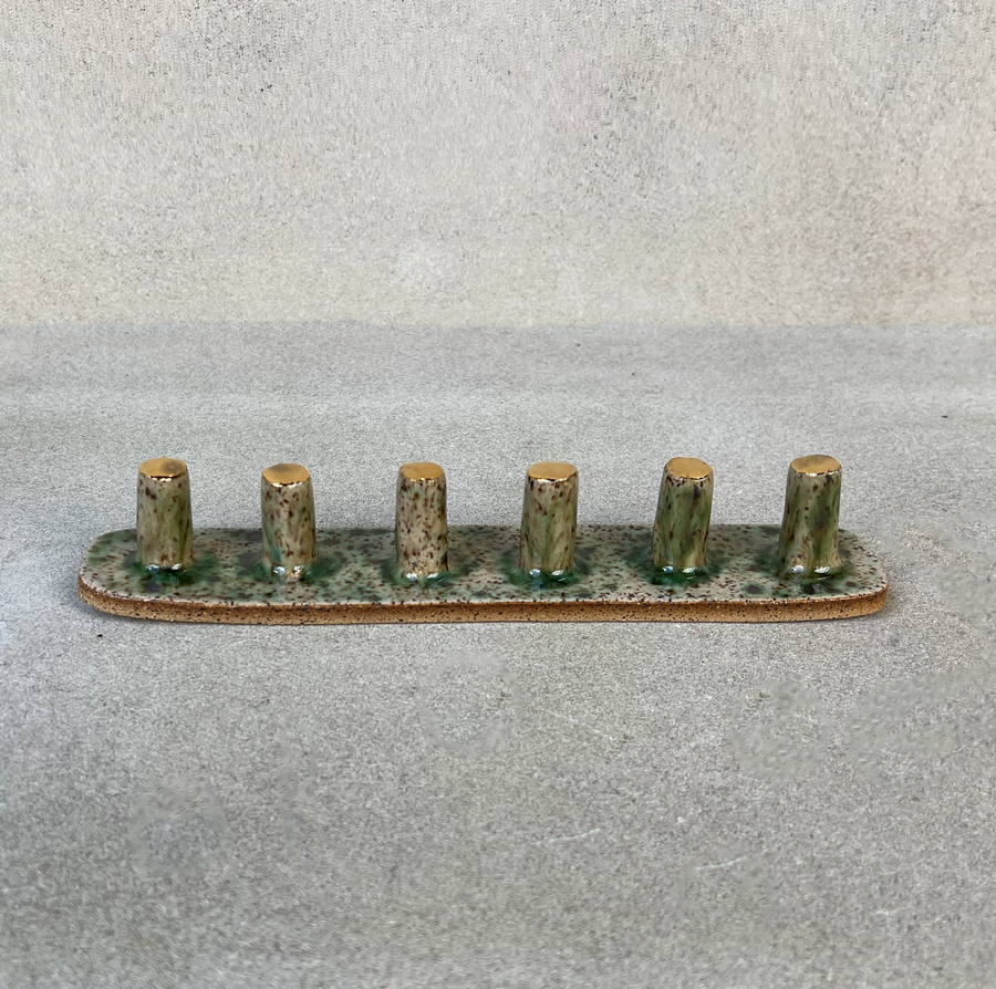 Six Post Green and Gold Ring Holder