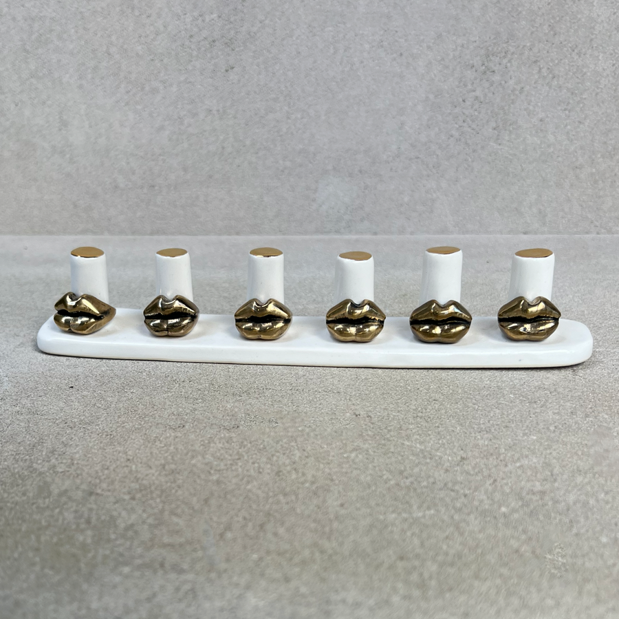 Six Post White and Gold Ring Holder