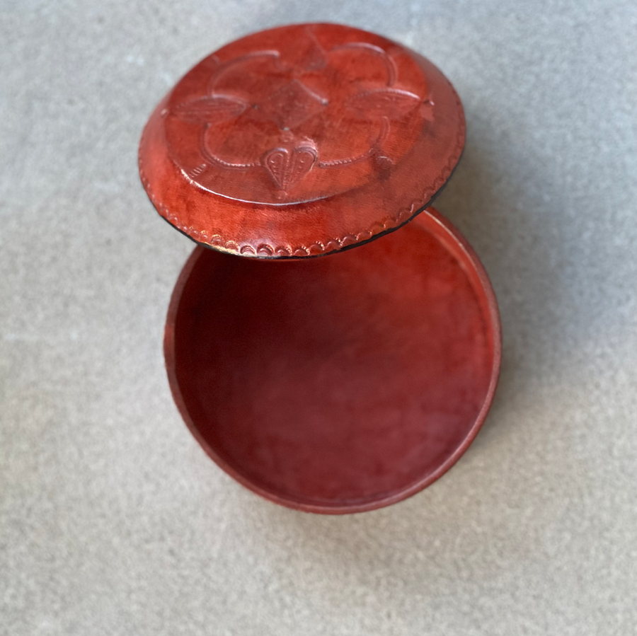 African round pomegranate leather box