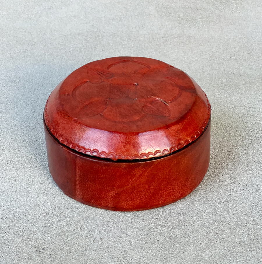 African round pomegranate leather box