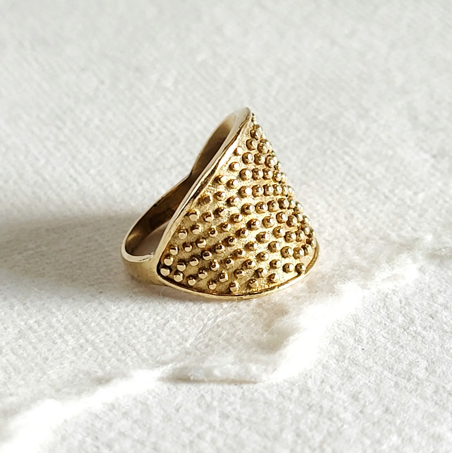 Studded Circle Brass Ring size 7