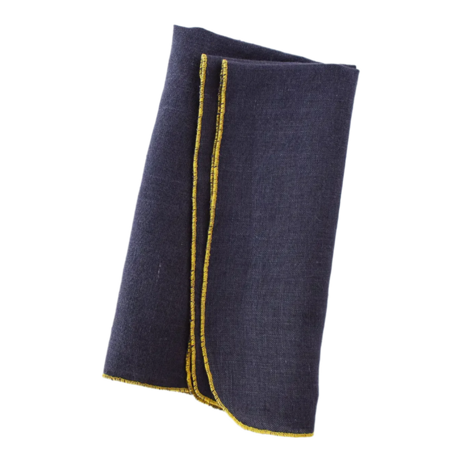 Grey Linen Napkins with Yellow Stitching