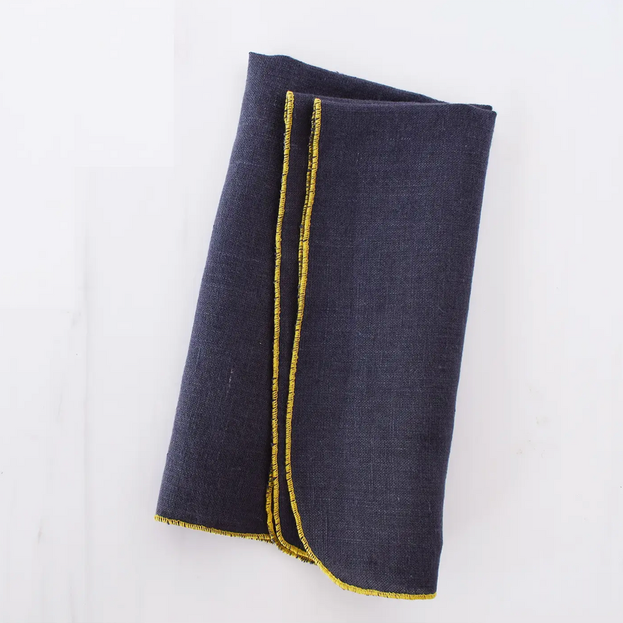 Grey Linen Napkins with Yellow Stitching
