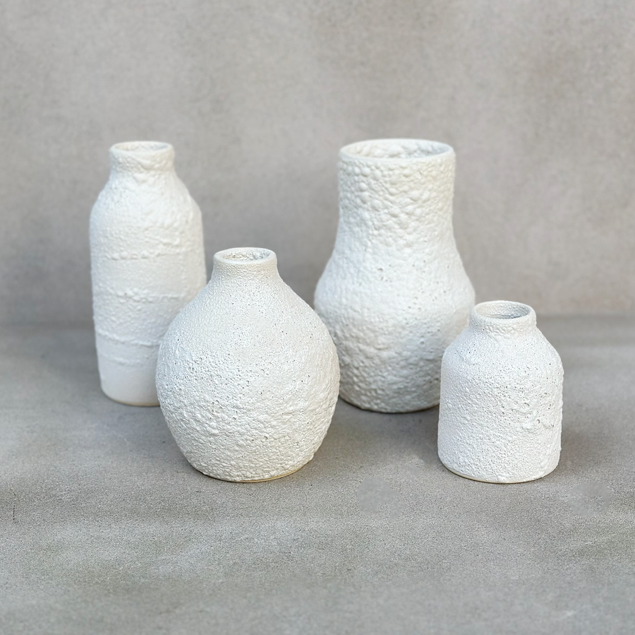 Crater Bottle Vase / White / Short
