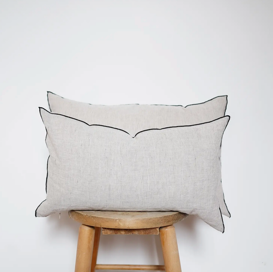 Pinstripe Square Edged Linen and cotton Blend Pillow  / 18x18