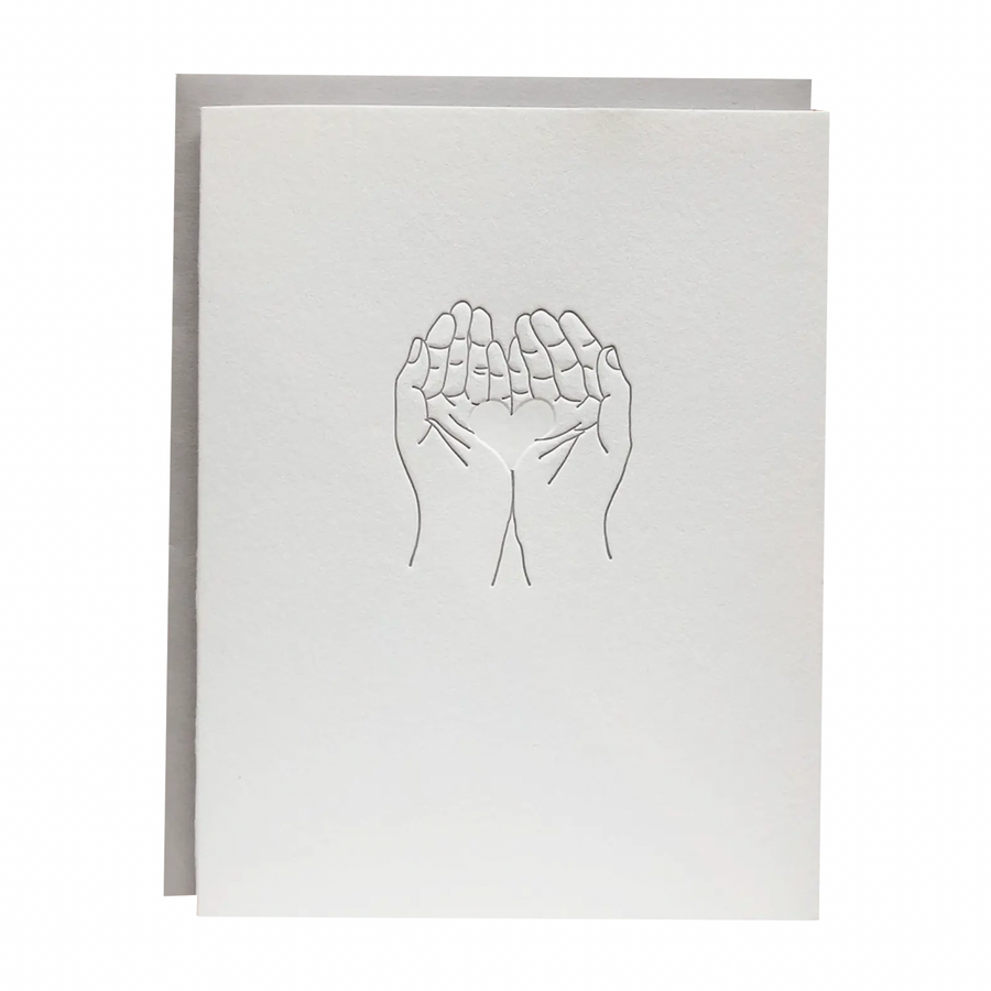 Hands Holding Heart Letterpress Card