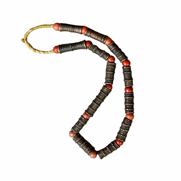 Antique African Cast Bronze and Amber Beads