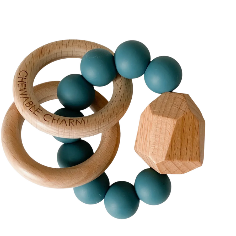 Hayes Silicone + Wood Teether / Gypsy Teal