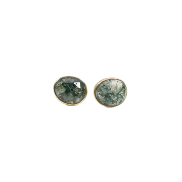 Moss Agate rose cut studs
