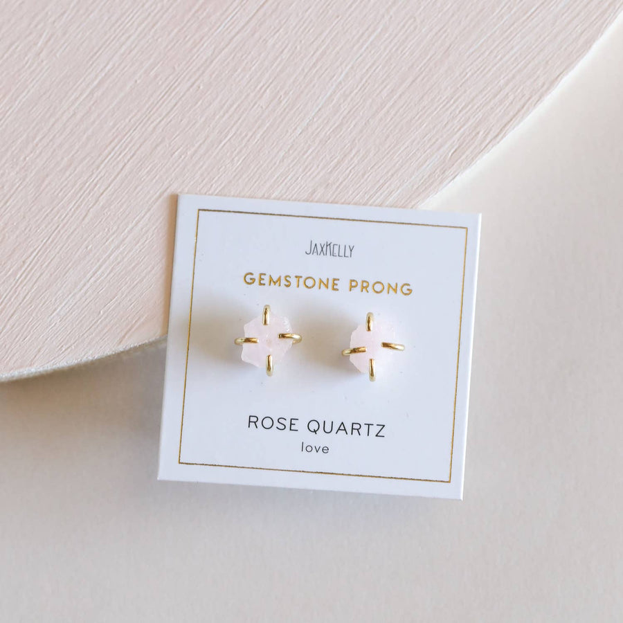 Rose Quartz Gemstone Prong Earrings